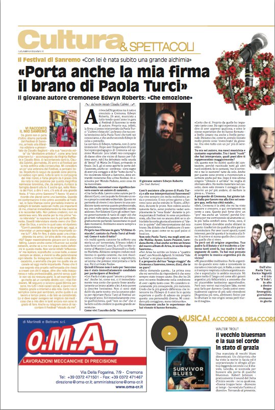 Mondo Padano (@mondopadano) on Twitter photo «Porta anche la mia firma il brano di Paola Turci».
<a href="/paolaturci/">Paola Turci</a> #musica <a href="/EdwynRoberts/">Edwyn Roberts</a> #sanremo #mondopadano
mondopadano.it/stories/spetta… «Porta anche la mia firma il brano di Paola Turci».
<a href="/paolaturci/">Paola Turci</a> #musica <a href="/EdwynRoberts/">Edwyn Roberts</a> #sanremo #mondopadano
mondopadano.it/stories/spetta…