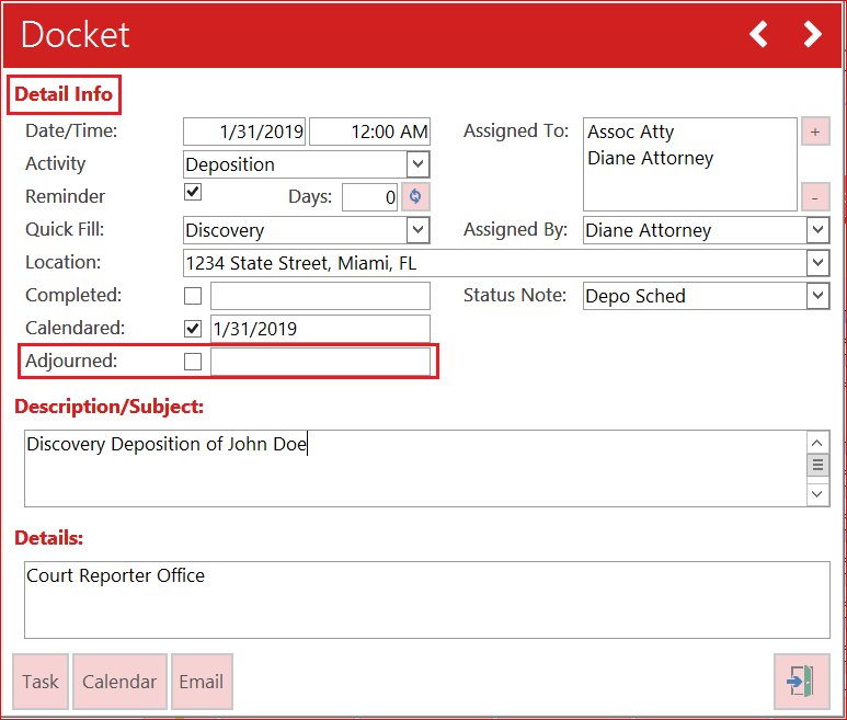TrialWorks's tweet photo. TrialWorks Tip: Use the "Adjourned" feature to mark a scheduled appointment as “adjourned,” while simultaneously creating a new, updated docket entry for the new date. Here's how it works --> https://t.co/DMZdgw5h5g
#TrialWorks #LegalTech https://t.co/y5ghyMxQKz