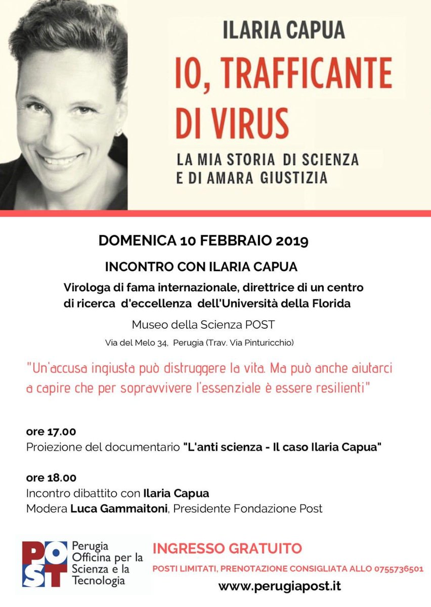 perugiapost's tweet photo. Per un #museo che si occupa di #scienza è veramente un orgoglio poter ospitare @ilariacapua - Modera @lucagammaitoni - L’appuntamento è per domenica 10 febbraio_Info allo 0755736501 https://t.co/yzf64n8H0z