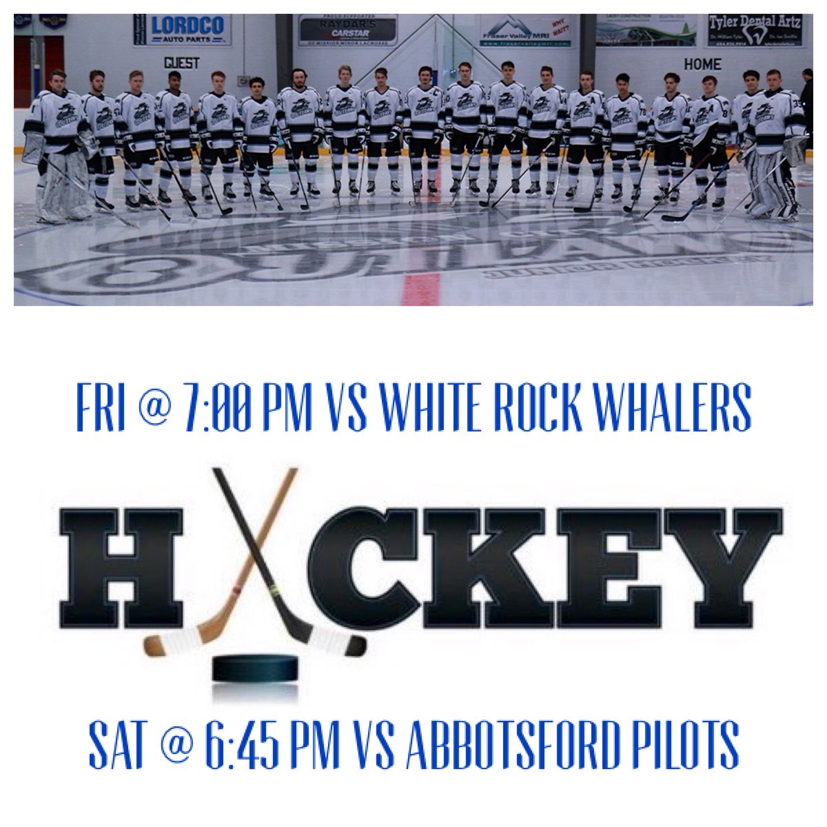 Outlaws_PJHL's tweet photo. And so dawns the final weekend of Outlaws hockey for the 2018/19 Season. 
These boys play back to back games on home ice at the Mission Leisure Centre. 
Come join us Friday @ 7 PM &amp; Saturday @ 6:45 PM #lawz 🤠 #whalers 🐳 #pilots ✈️ #seeyouattherink https://t.co/aFh4PYv4cA