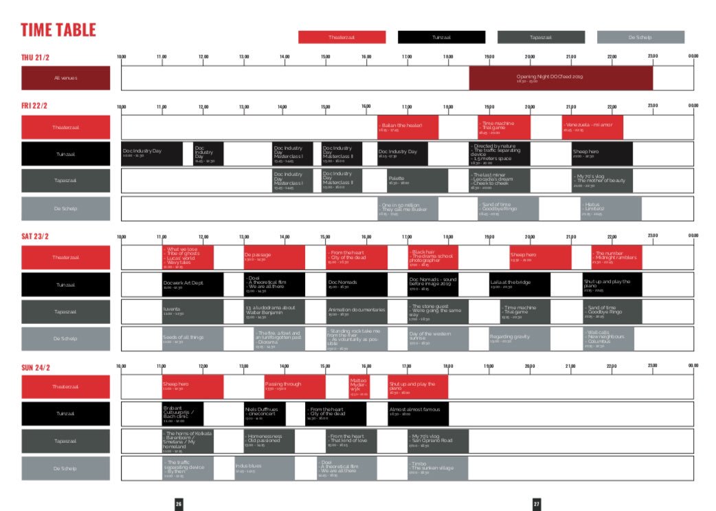 DOCfeedNL's tweet photo. π° Time Table! Handig toch? En graag vertellen we je wat er naast muziek en docs nog meer is te zien. Check this out ππ»ππΎππ»ππΏ https://t.co/QwDaV0BGTJ #filmfestivals #filmfestival #documentaries #docs #docfeed https://t.co/zPFLvHuddA