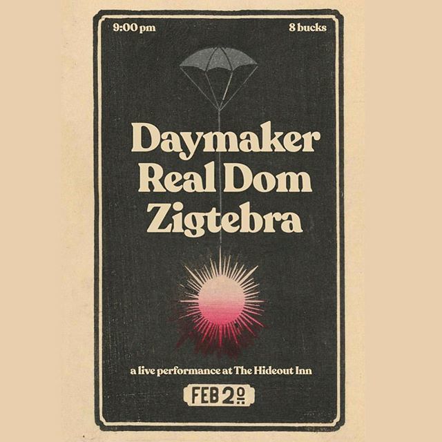 Zigtebra's tweet photo. Next show in Chicago! feb 20th at @hideoutchicago your send off for @daymaker_daymade and @_real_dominic !!!!! #chicagomusic #chicagodiy #toursendoff #indiepop #weirdpop #chicagoband #chicago #hideoutinn #chicagoshows https://t.co/2P4msno7sp https://t.co/l4FUgZk2or