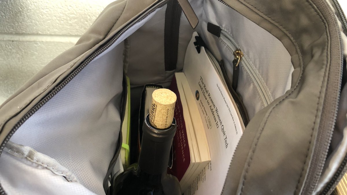 MereMcCaskill's tweet photo. Forgot this was in my backpack. Surprise 🤪🍷 https://t.co/8Vrsqiw58V