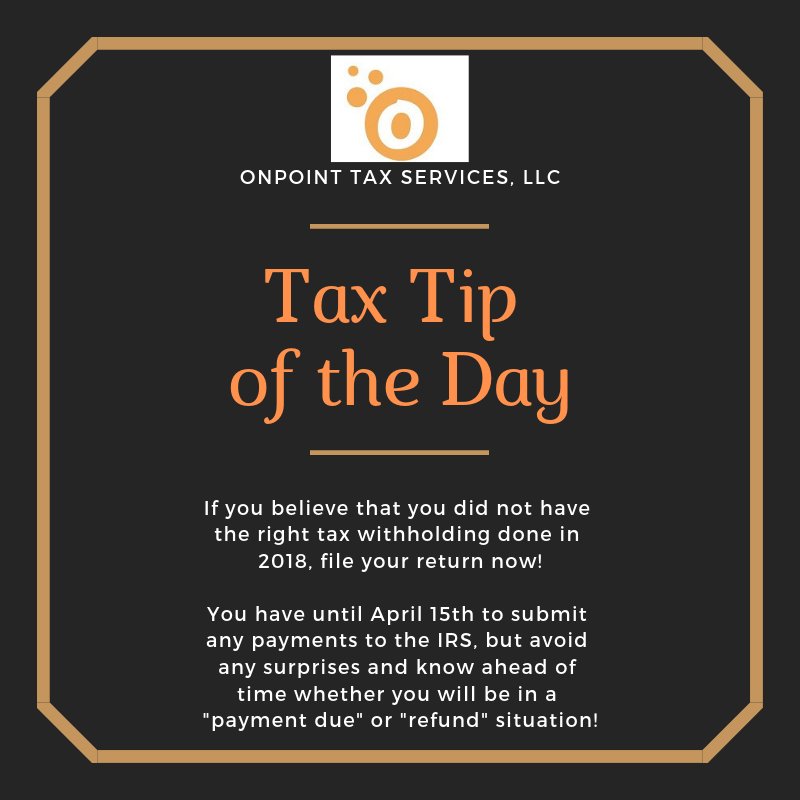 OnPointTaxLLC1's tweet image. Happy Friday everyone! 

Here&apos;s your tax tip of the day!

#fileearly #doyouowe? #findoutforsure #taxpreparer #taxrefund #taxexpert #comeondown #ICanHelp #Taxpreneur #Smallbusiness