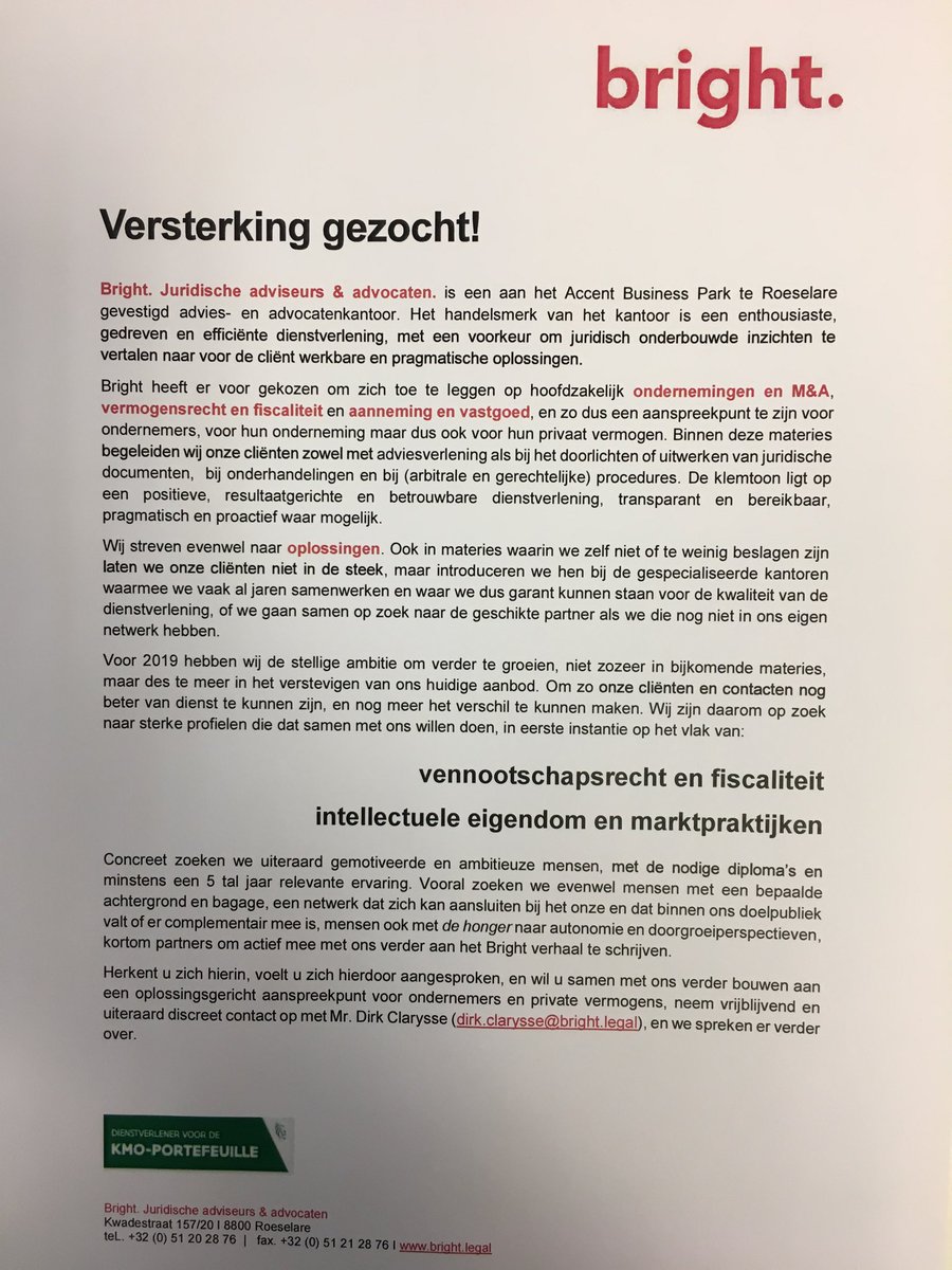 ⁦<a href="/BrightAdvocaten/">Bright.</a>⁩ zoekt versterking. #versterkinggezocht #advocaat #leidersprofiel