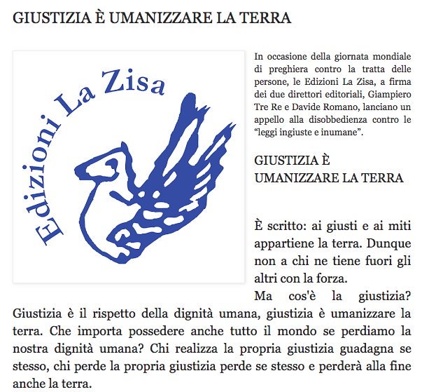 LeolucaOrlando1's tweet photo. In occasione della giornata mondiale di preghiera contro la tratta delle persone, le Edizioni La Zisa, a firma dei due direttori editoriali, Giampiero Tre Re e Davide Romano, lanciano un appello alla disobbedienza contro le “leggi ingiuste e inumane". https://t.co/t6CsEChpTi https://t.co/jHI5yQSA42