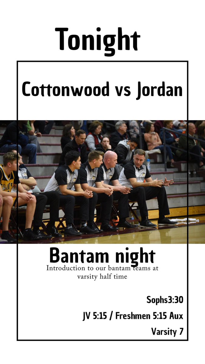 🚨GAME DAY🚨

<a href="/CottonwoodHoops/">Colt Basketball</a> 1-5 (8-11)
vs
Jordan High School 5-2 (13-7)

Student section wear flannel!

We need all of your support!!

<a href="/spidadmitchell/">Donovan Mitchell</a> no Jazz game on the schedule. We’ll 👀 you at C-Wood😁👌🏻.

@CottonwoodHS @DNewsRewind <a href="/kslsports/">KSL Sports</a> @prepsutahkj <a href="/DNewsPreps/">James Edward</a>