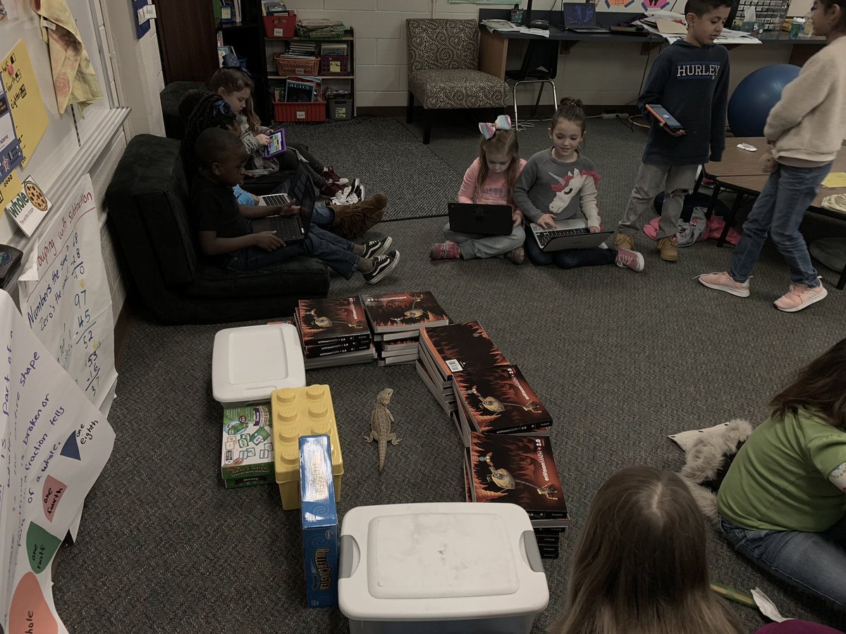 teacherofSTEAM's tweet photo. They build Dino a corral and now we are hanging out watching her while they work. Love having a class pet. Happy 100th day of school!! #classfamily #classdragon #kidsdeserveit #webbelem #iteach2nd https://t.co/kyxvu0P74V