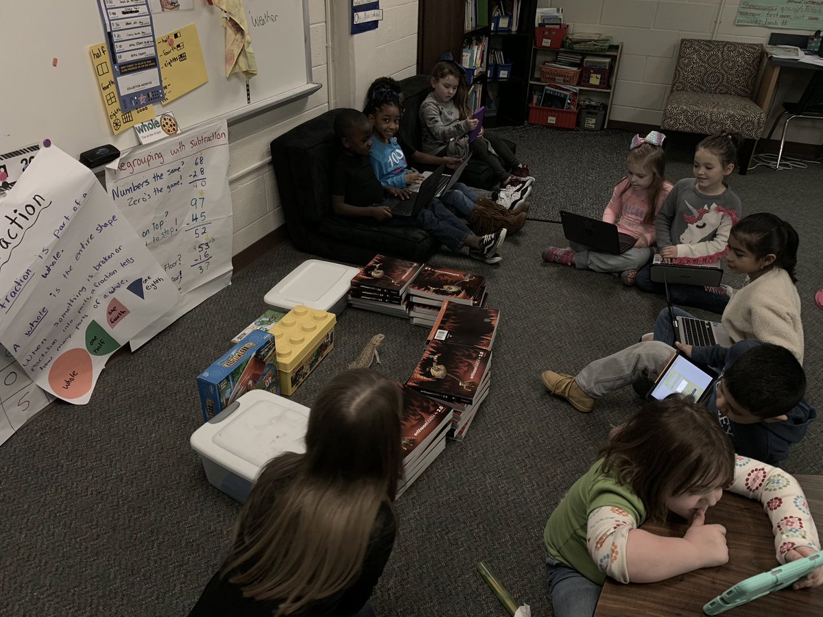 teacherofSTEAM's tweet photo. They build Dino a corral and now we are hanging out watching her while they work. Love having a class pet. Happy 100th day of school!! #classfamily #classdragon #kidsdeserveit #webbelem #iteach2nd https://t.co/kyxvu0P74V