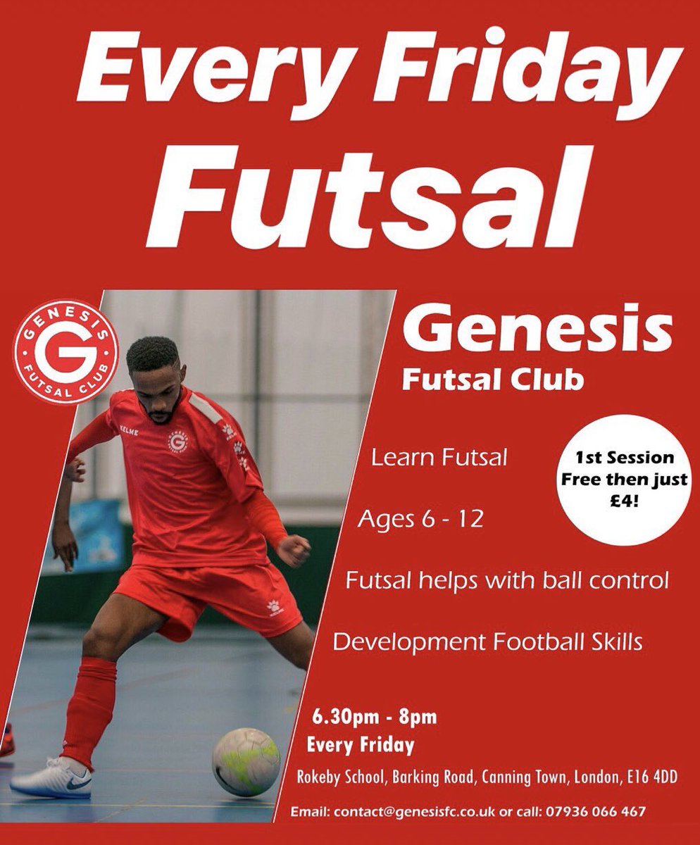 GenesisFutsal's tweet photo. Why not get your child playing Futsal when it is raining!!! Every Friday in East London, open to all ages #Futsal https://t.co/gV8rvMEGAa