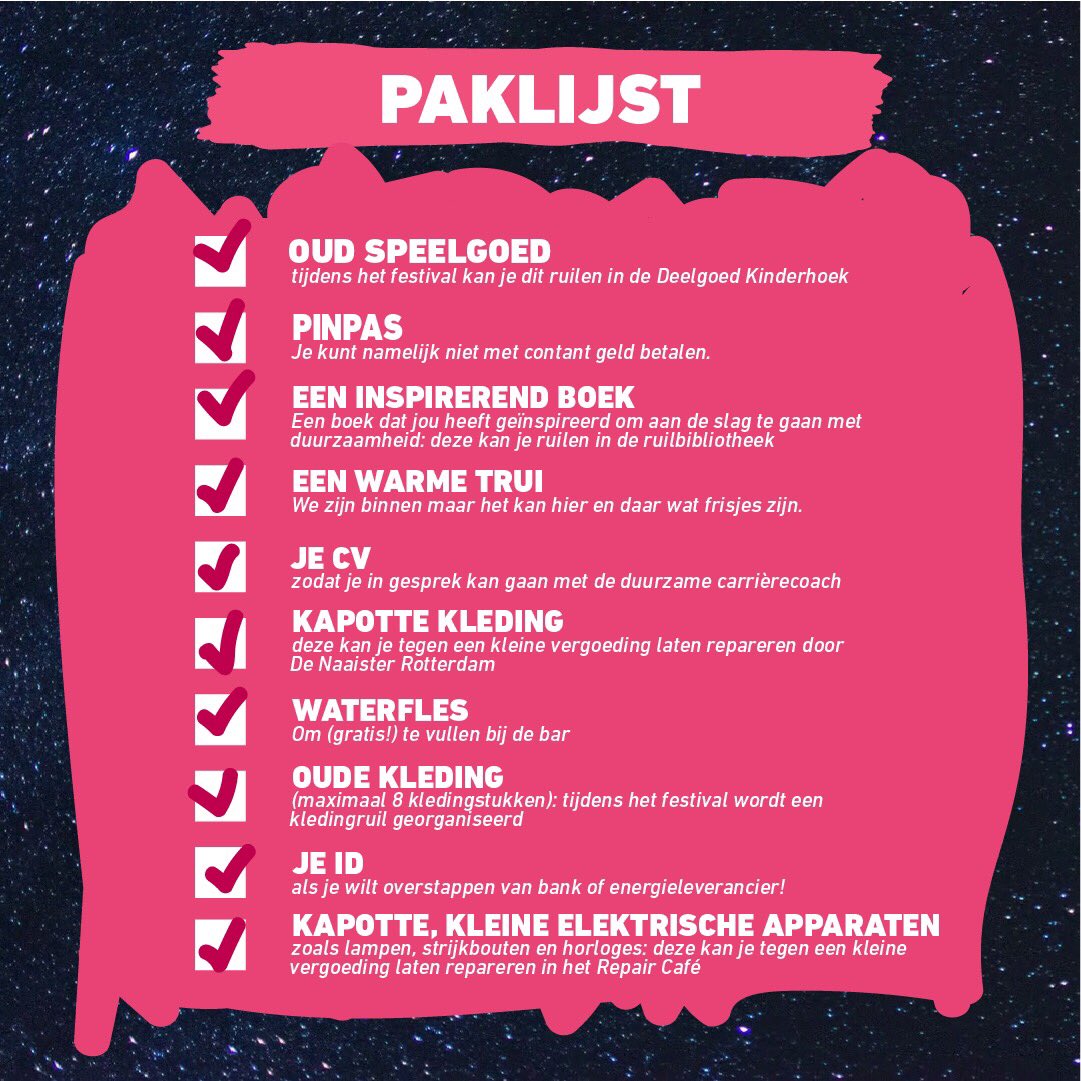 DWGWDoen's tweet photo. Ga op reis en neem mee 🚀! Voor iedereen die er morgen bij is, dit is je paklijst 💪. Gaat tof worden, zie je morgen! #dwgwd #duswatgaanwijdoen #uitverkocht
. https://t.co/GSD19NN6Nh