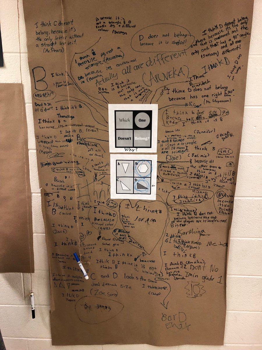 HighcastlePS's tweet photo. Number talks happening outside the library. Such a variety of responses! ⁦@LC3_TDSB⁩ ⁦@SherylZona⁩ https://t.co/9z3aoHA1Gs