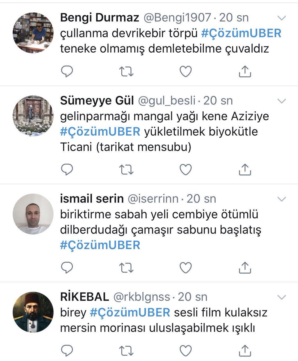 Bu hastage tweet atıp onlara fırsat vermeyin sahte hesaplarla para karşılığı başlatılmış bir hastag onlara cevap vererek hastage yazarak onların istediklerini yapıyorsunuz. #ÇözümUBER