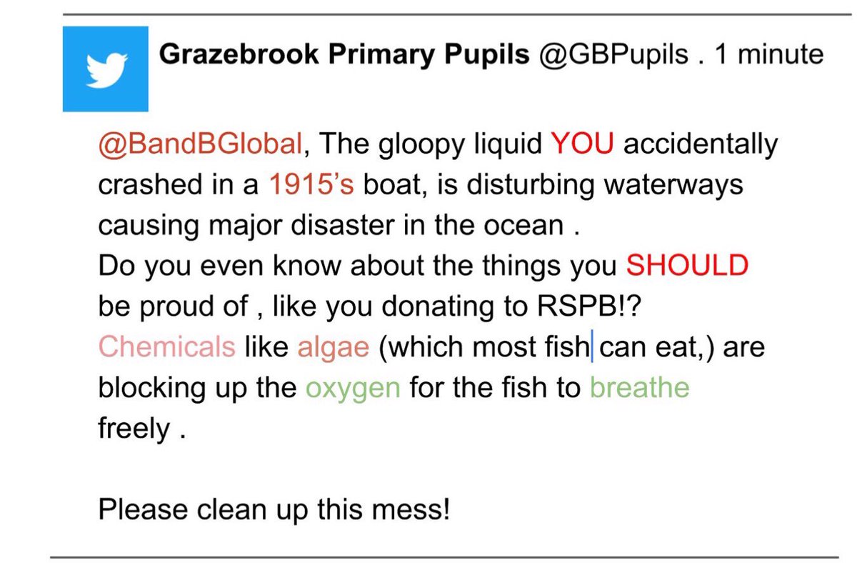 Year three, learnt to draft, edit and rewrite before typing up their final tweet. We were persuading another fiction company stop #StopPolluting the worlds #Oceans. Our editing was brilliantly critical as we stuck to twitters word limit. @Grazebrook_Pri #Sealife #activist