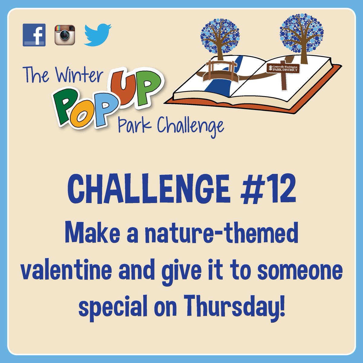 CentWashParks's tweet photo. Make a nature themed valentine and give it to someone special on Valentine's Day!
Post your photo by midnight on Friday, February 15th.
#itsaCWPDwinter https://t.co/GW2BdbURyR