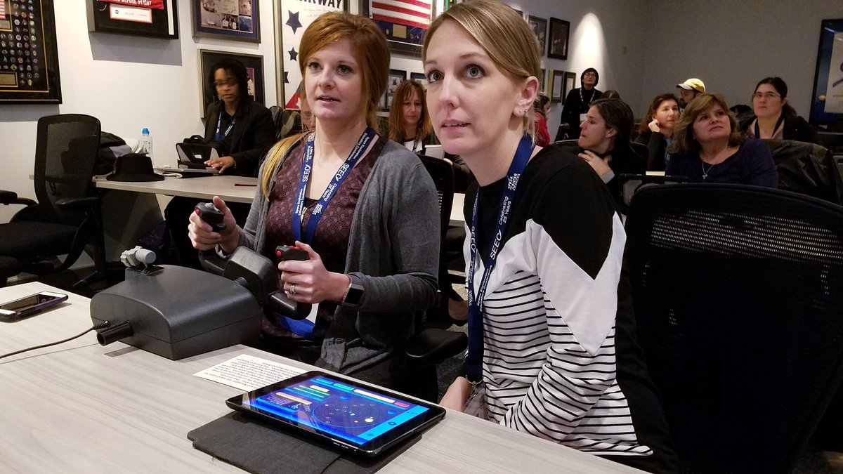 SpaceCenterHou's tweet photo. In the sim classroom, we're headed to Mars with our #SEEC25 team! Each group has been assigned a role, along the way they'll need to fix the problems that arise...will they make it? #STEMeducation https://t.co/Ah4qLjacAv