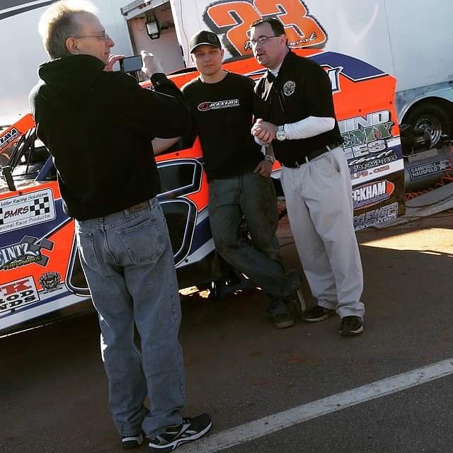 As it was announced that I'm returning as series announcer for the @DIRTcar_Racing @renegadesofdirt in 2019, here was a pic from 2015 at #WinterFeeeze at @ScrevenMSC interviewing @FlyinRyanAyers6. Can't wait for March to arrive for 'Modified Madness' again. #FlashBackFriday #FBF