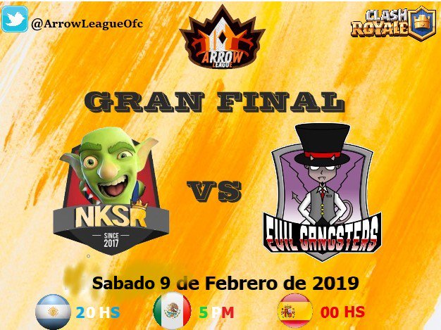 🏹GRAN FINAL🏹

A no olvidar la cita que nos espera mañana por el canal de @ccrazy_gamer ...

🔶@EvilGangstersMX vs <a href="/Nuksasroyale/">Nuksas Royale</a> 

Quien se llevará esos 5 USD... y el título de campeón... 

#GranFinal #ArrowLeague #clashroyale