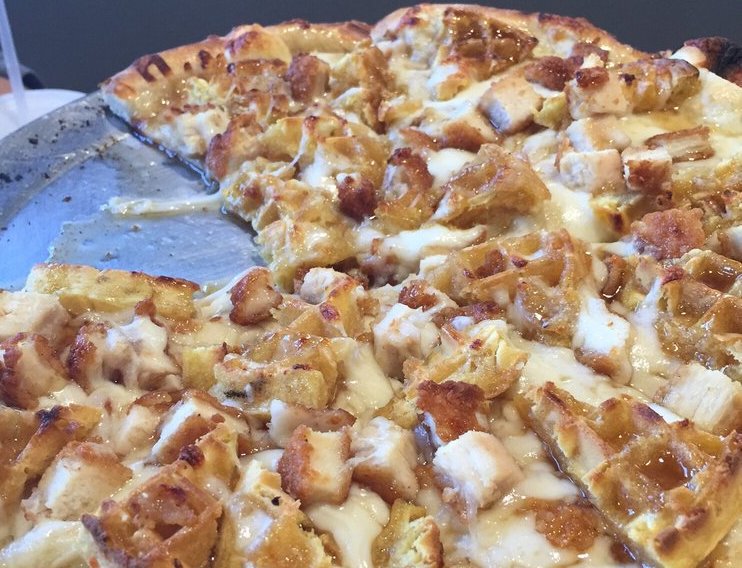 Dig into this local chicken n' waffles pizza masterpiece (sure to cure any hangover) when you order some joy from our partner <a href="/popspizzachico/">Pop's Pizza </a>.  #JoyRunsTheWorld