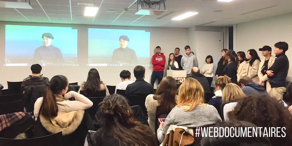 master_cmw's tweet photo. [#WebDocumentaires] Place aux présentations ! Après 2 semaines de travail sur les webdocs avec les étudiants coréens, les 6 équipes présentent leur avancée et leurs premières images 🎦 https://t.co/qvtzqc54ZI