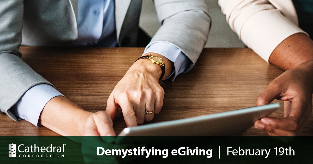 Join Cathedral and <a href="/GivePlusVanco/">GivePlusVanco</a> on 2/19 for our free webinar, Demystifying eGiving to learn how simple it is to set up eGiving through a donation webpage, text giving, smartphone app, card readers and kiosks.
    
register.gotowebinar.com/register/47941…
 
#Church #OnlineGiving #CathedralCorp