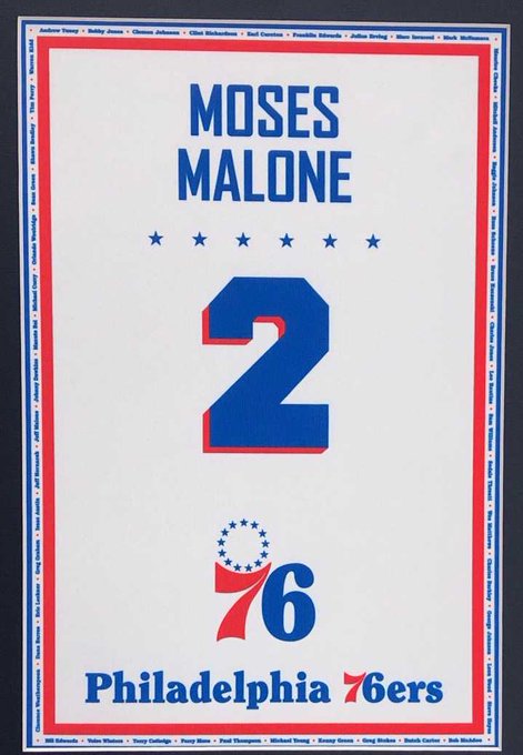 The 76ers retired Moses Malone's jersey with each of his teammates