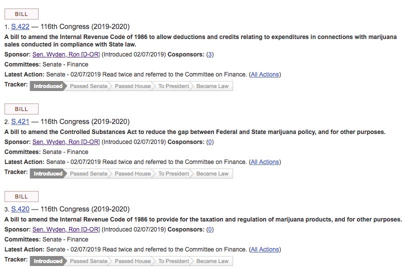 natsfert's tweet image. Oregon Senator @RonWyden actually just introduced (3) bills in the senate that are counterparts to @repblumenauer&apos;s federal legalization legislation introduced in the House last week: 
#cannabisnews #federallegalization