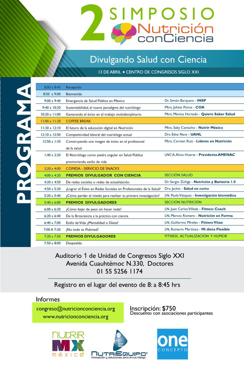 NutrConCiencia's tweet photo. ¡Buenos días!
Les queremos compartir el programa de nuestro 2o #SimposioNcC, que se llevará a cabo el 13 de abril en #CDMX, ¡no se lo pierdan!
Más información 👉 https://t.co/njZ39MJ94y https://t.co/YqaalPQDBr