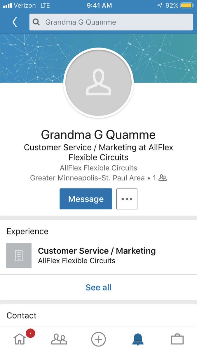 RamseyShaffer's tweet photo. Hey if anyone is looking for a cute customer service professional my 78 year old gma is finally on LinkedIn for some reason!! https://t.co/1So3OoRMad