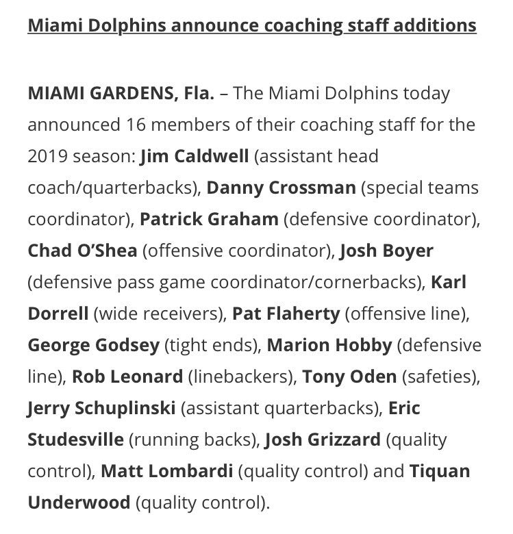 Brian Flores &amp; the #Dolphins make his staff hires official