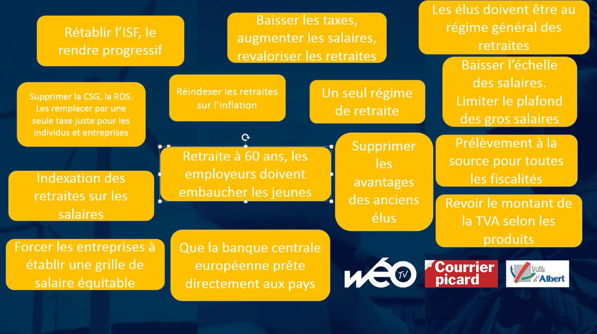 Voici les propositions sur le thème de la #fiscalité N'hésitez pas à rejoindre notre facebook live !
<a href="/CourrierPicard/">Courrier picard</a> <a href="/Ville_dAlbert/">Ville d'Albert</a>
<a href="/jm_lobry/">Jean-Michel Lobry</a> <a href="/JMCprintetweb/">Jean-Marc Chevauché</a>
#granddebat #granddebatnational #weo #hautsdefrance