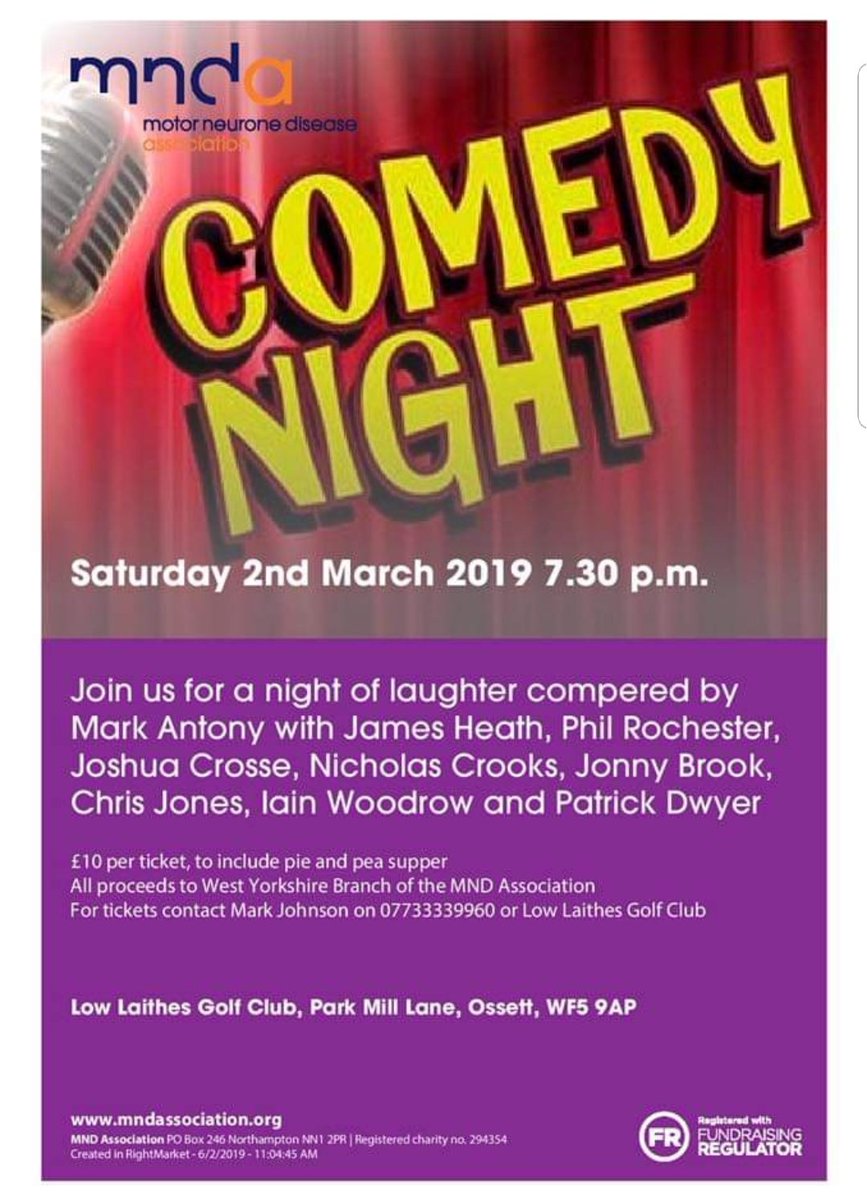 MNDA_WestYorks's tweet photo. Laughter is the best medicine right?! A comedy night is being hosted in aid of our branch of the @mndassoc, if you fancy a great night for a fab cause, details in the poster! https://t.co/kmxYhUvhz0
