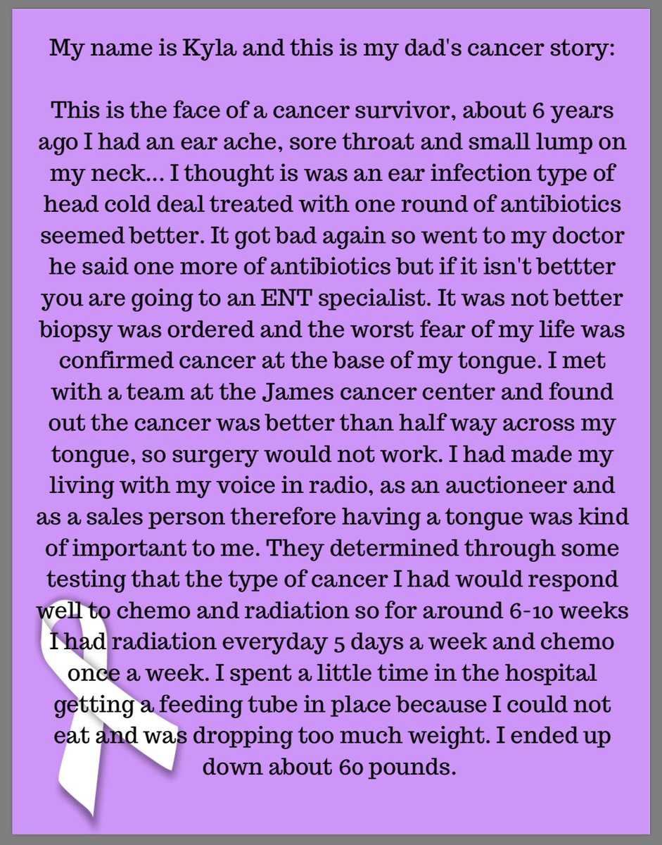 CAC_OU's tweet photo. A special thanks to our CAC member Kyla for getting her dad to share his cancer story. We are so appreciative he wanted to share this with us. Thank you so very much! 💚🎗 #CACOU #cancersucks https://t.co/XLPV3KAEV7