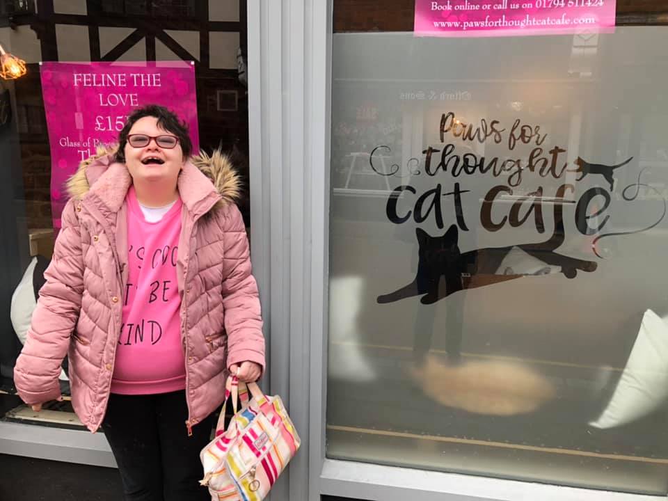 PurpleOakTeam's tweet image. Bethan has found the perfect place for cat lovers. @Pawsforthoughtcatcafe #outandabout #inmycommunity
