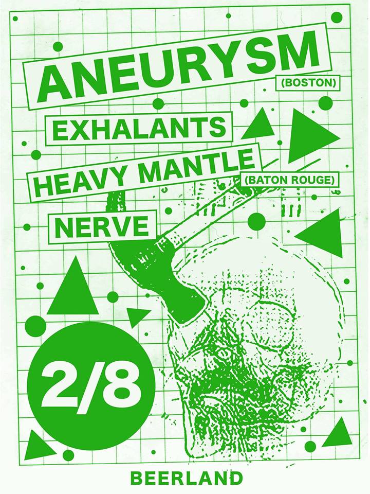 We’re doing it up big 𝖙𝖔𝖓𝖎𝖌𝖍𝖙, Friday, 2/8 w/ exhalants + @aneurysm_boston + Heavy Mantle (Baton Rouge) + Nerve!
Doors @ 9pm 💣 $5 💣 21+
Poster by Phill Morale

#beerland #noisepunk #posthardcore #metal #punk #dbeat #rawriffs #emo #atx #redriverculturaldistrict #austin