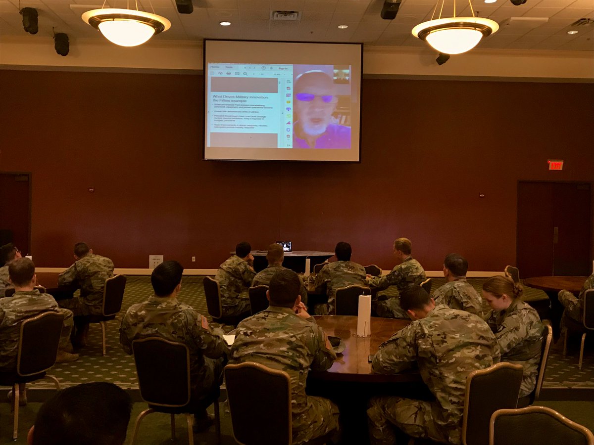J_C_Nielsen's tweet photo. Thank you Dr. Brian Linn @TAMU for sharing your insights about the Pentomic Division and armies in transition with the next generation of Army leaders. @ArtofWarScholar @LeaderRakkasan https://t.co/2FViOssPkp