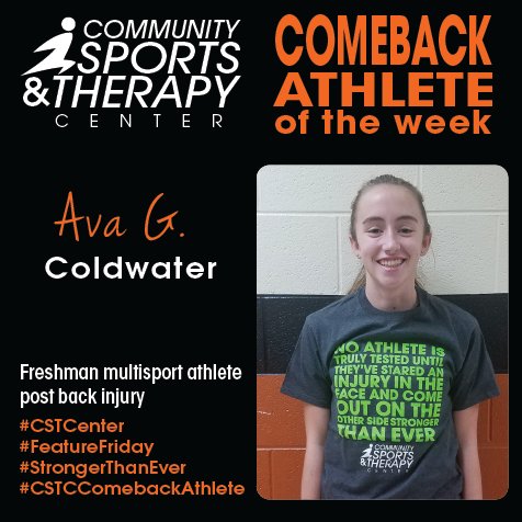 Meet Comeback Athlete of the Week Ava G., a freshman from Coldwater. Visit our Facebook page for her full story: facebook.com/CommunitySport…

#CSTCenter #FeatureFriday #StrongerThanEver #CSTCComebackAthlete

@AvaGiere
@LadyCavs_Hoops
@ladycavs_soccer
@jpgiere
@ColdwaterTF