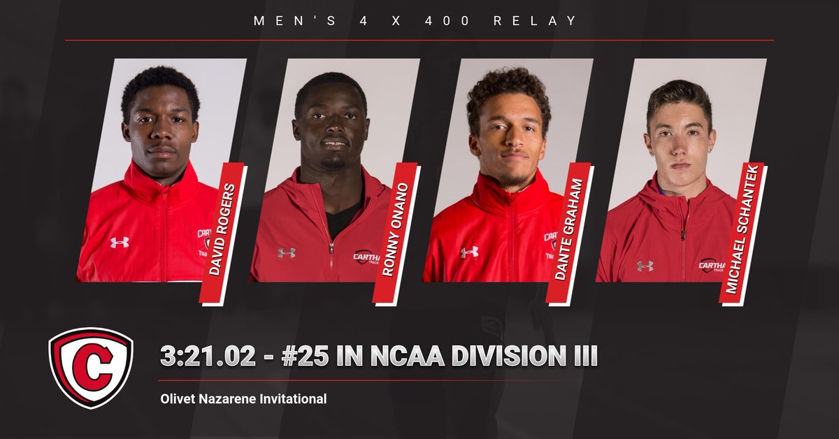 carthagesports's tweet photo. The #RedMenTF 4 x 400 relay team finished at 3:21.02 last week, making them the 25th fastest team in the nation this year! https://t.co/Ro2ciidx37