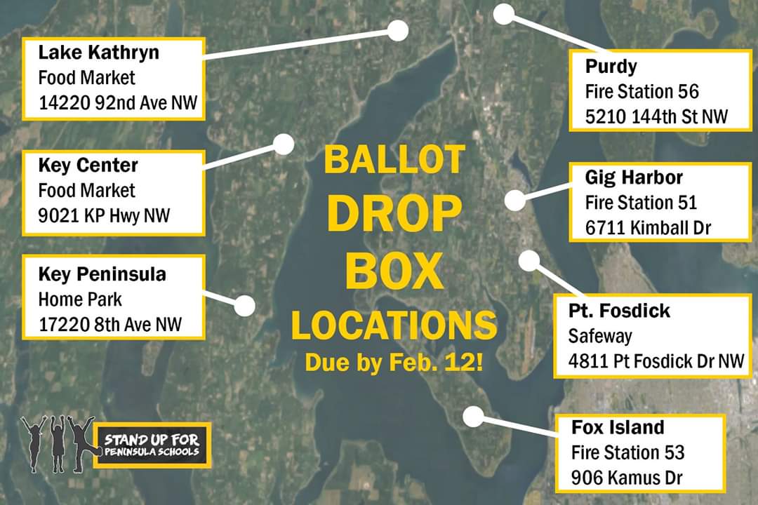 #RETWEET
Ballot still in your car or on the counter? Vote YES and put it in a #BALLOT DROP BOX ASAP! The Auditor's Office says if you don't mail your ballot today, use a drop box to be sure your vote is counted. Fell short by 1% last time, your ballot could decide it! 
#GigHarbor