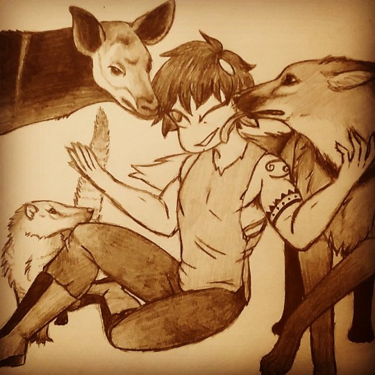 askredromantic's tweet photo. Anon: Is Copper good with animals like Tavros is?
#homestuck #karkatvantas #copperkarkat #vinur #coatimundi #okapi #manedwolf
Copper: After my lusus died, I found Vinur in the nearby forest with a broken leg. She kinda lead me to a happier life by bringing me closer to the wild. https://t.co/Oc5UvFTGr8
