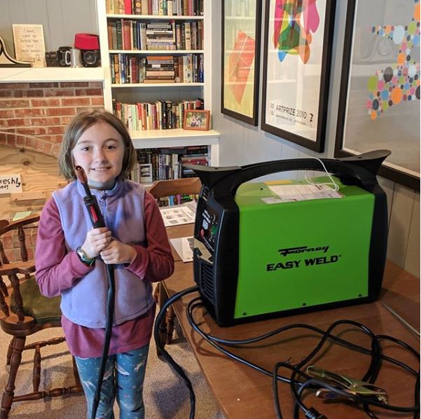 forneyind's tweet photo. You're never too young to be a Forney Fan! Arcadia has decided to channel her creativity through welding. Getting her a #ForneyEasyWeld machine is the perfect start. We can't wait to see what you create, Arcadia! https://t.co/VdP2kSuvsu