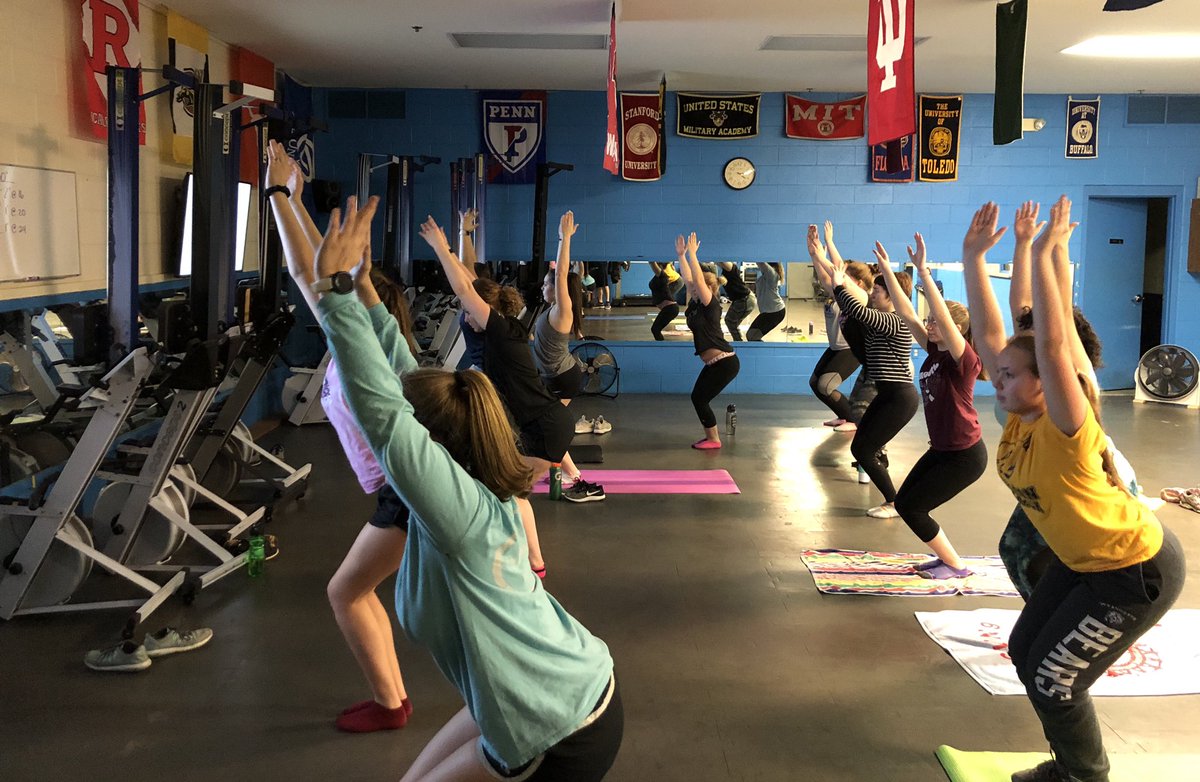 RHSRowing's tweet photo. Fun Friday!  Yoga and Team Erging!  #GOBEARS 78 days until #HebdaCup2019 https://t.co/LTC67bazCK