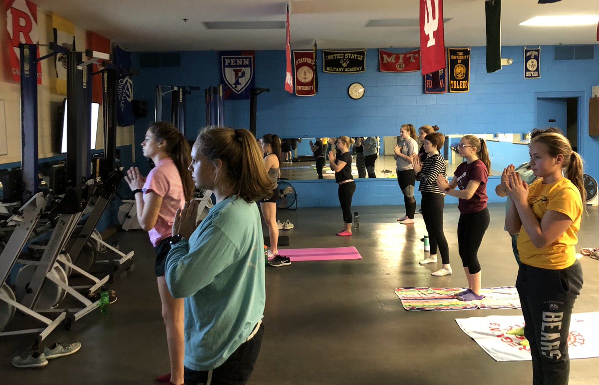 RHSRowing's tweet photo. Fun Friday!  Yoga and Team Erging!  #GOBEARS 78 days until #HebdaCup2019 https://t.co/LTC67bazCK