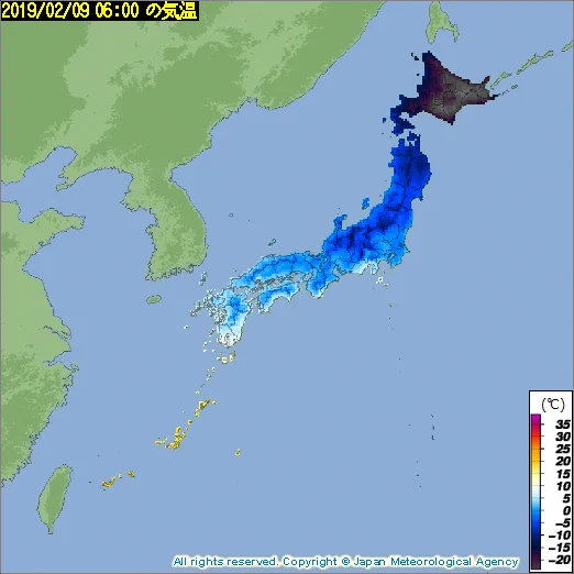 ついに北海道が氷点下30度を突破ｗｗｗ日本地図の色が闇落ちとしか言えないｗｗｗ