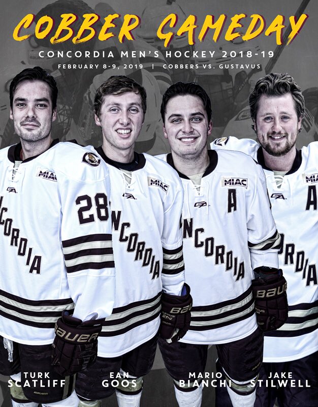 Be sure to head to the Moorhead Youth Rink tonight to watch the Cobber hockey team square off with Gustavus in the final home series for the 4 seniors. Commemorative programs will be available!