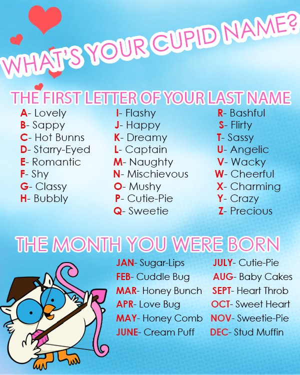 Mr Owl Valentine S Day Is Almost Upon Us What S Your Cupid Name