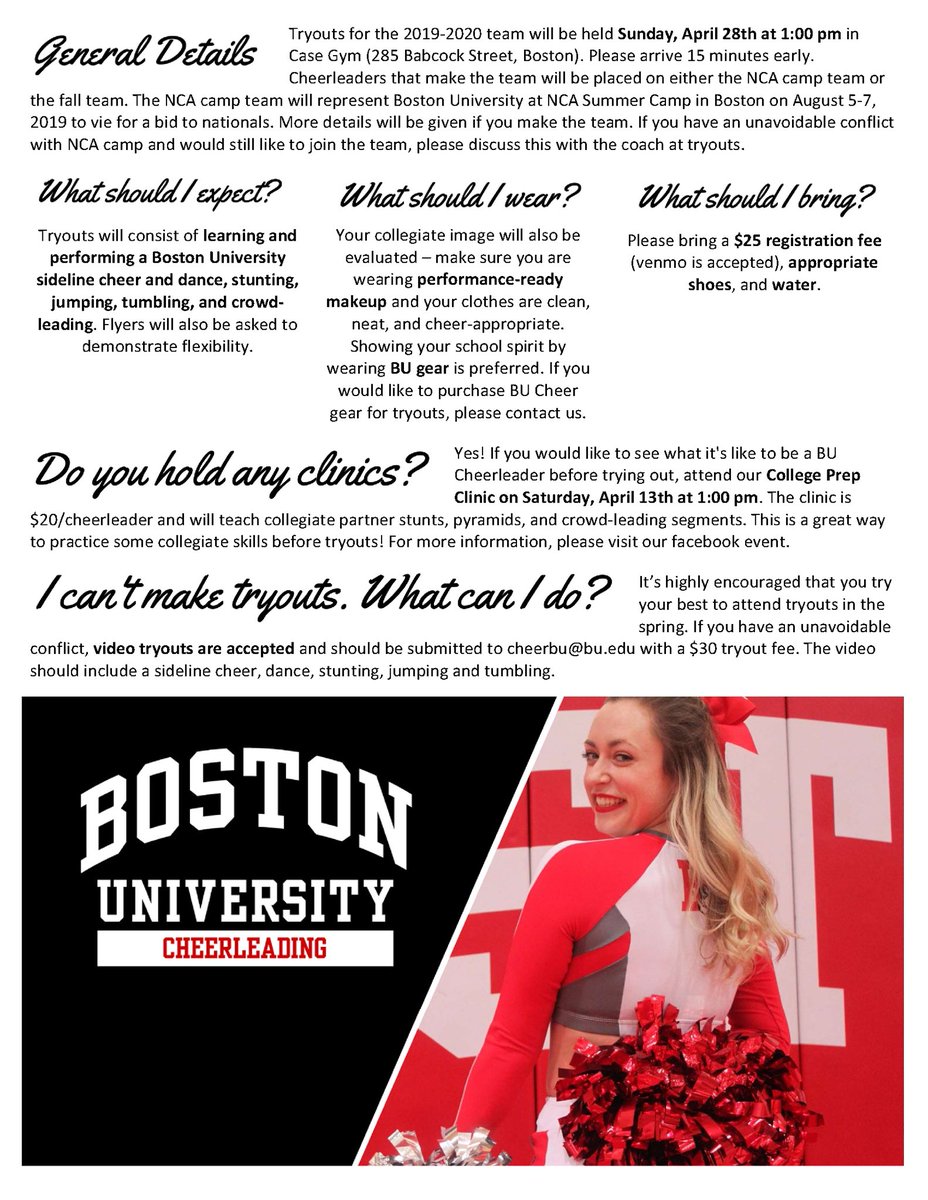 CheerBU's tweet image. ‼️Save the dates! We just announced our spring tryouts and college prep clinic. Check out the details here!