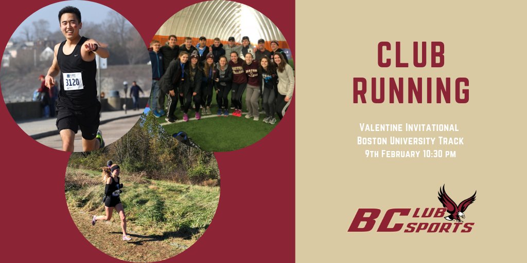 <a href="/BcRunning/">BC Club Running</a> compete in their Valentine's Invitational tomorrow morning at 10:30 am at Boston University. Let's show our runners some support! Best of luck to our Eagle competitors and don't forget to pace yourselves! #WeAreBC #GoEags