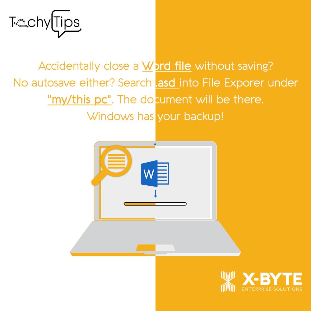 xbyte_solutions's tweet image. Crashes happen and sometimes people just accidentally close their files without saving first! If you want to prevent losing long hours of work, here is #TechyTips that will let you restore your word doc file.
#XByte #Ahmedabad #Tips #WebDevelopment #MobileDevelopment #WebApp