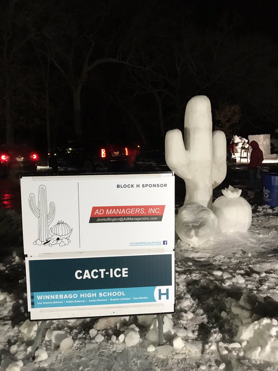Day 1 Snowsculpting. We did great! Tomorrow am we finish the details 😊🥶🎨 <a href="/rpdfun/">Rockford Parks</a> #illinoissnowsculpting #cactus #hsart #highschoolart